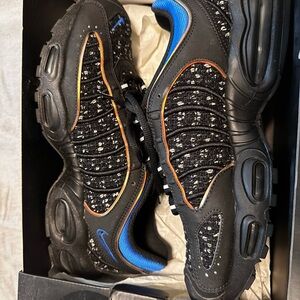 Supreme Black and Blue Sneakers with Orange Trim